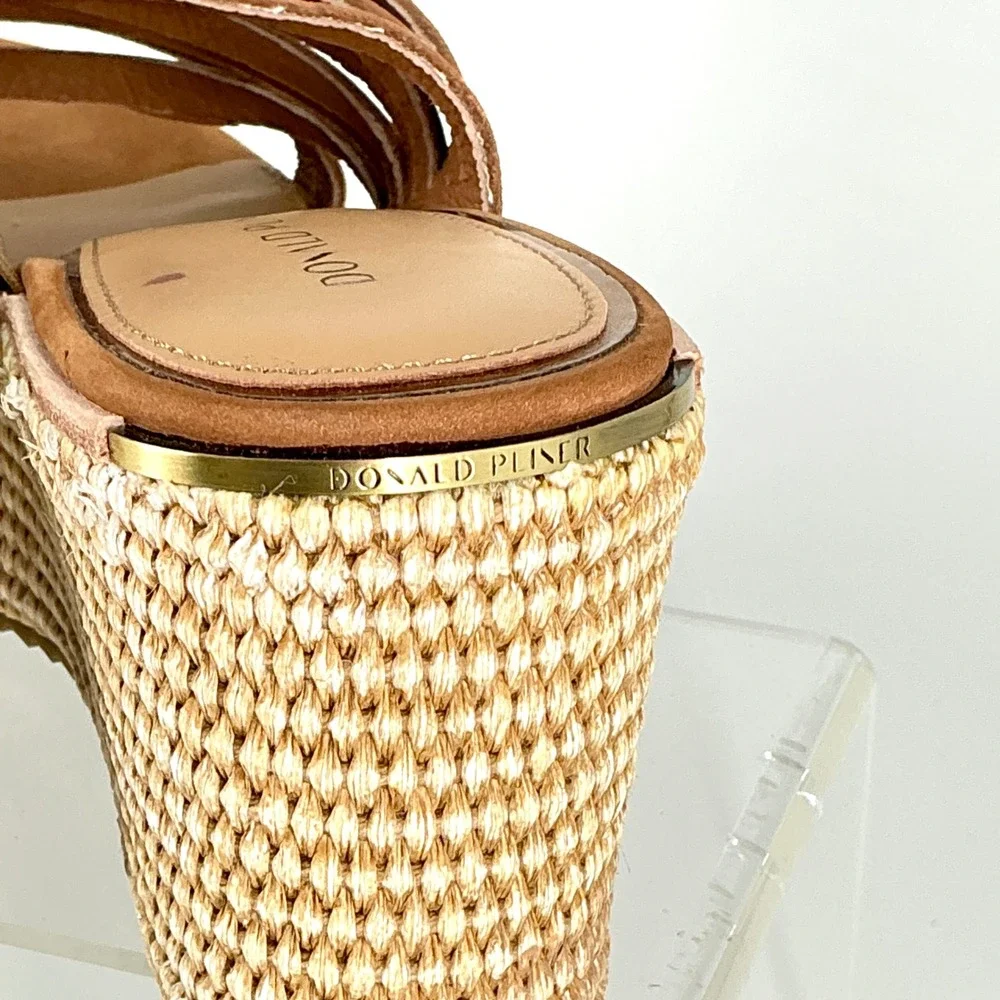 Donald Pliner Size 8.5 Tan Suede‎ Strappy Raffia Wedge Sandals NEW Ithaca $228
